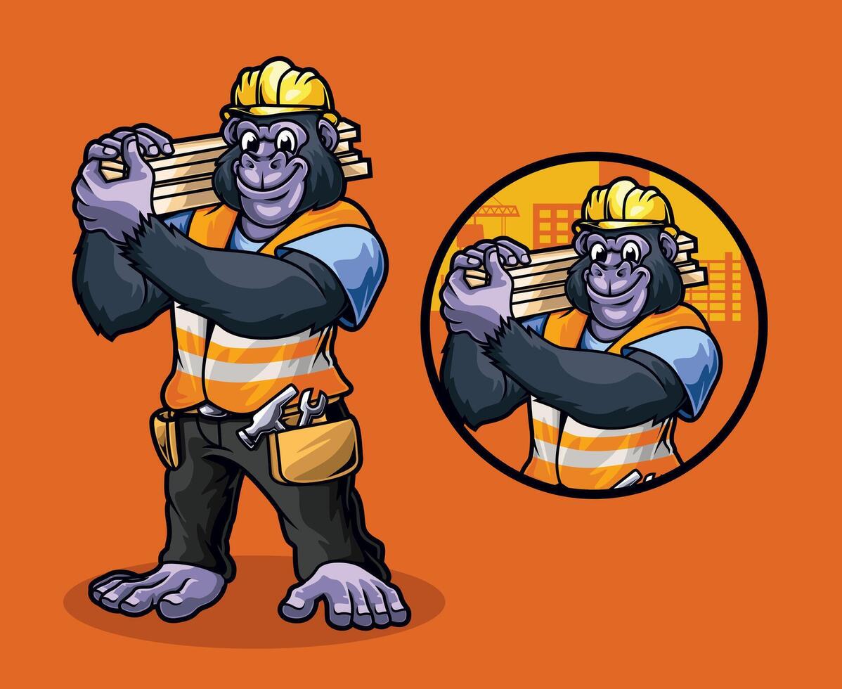 Gorilla Construction Worker Mascot Design vector