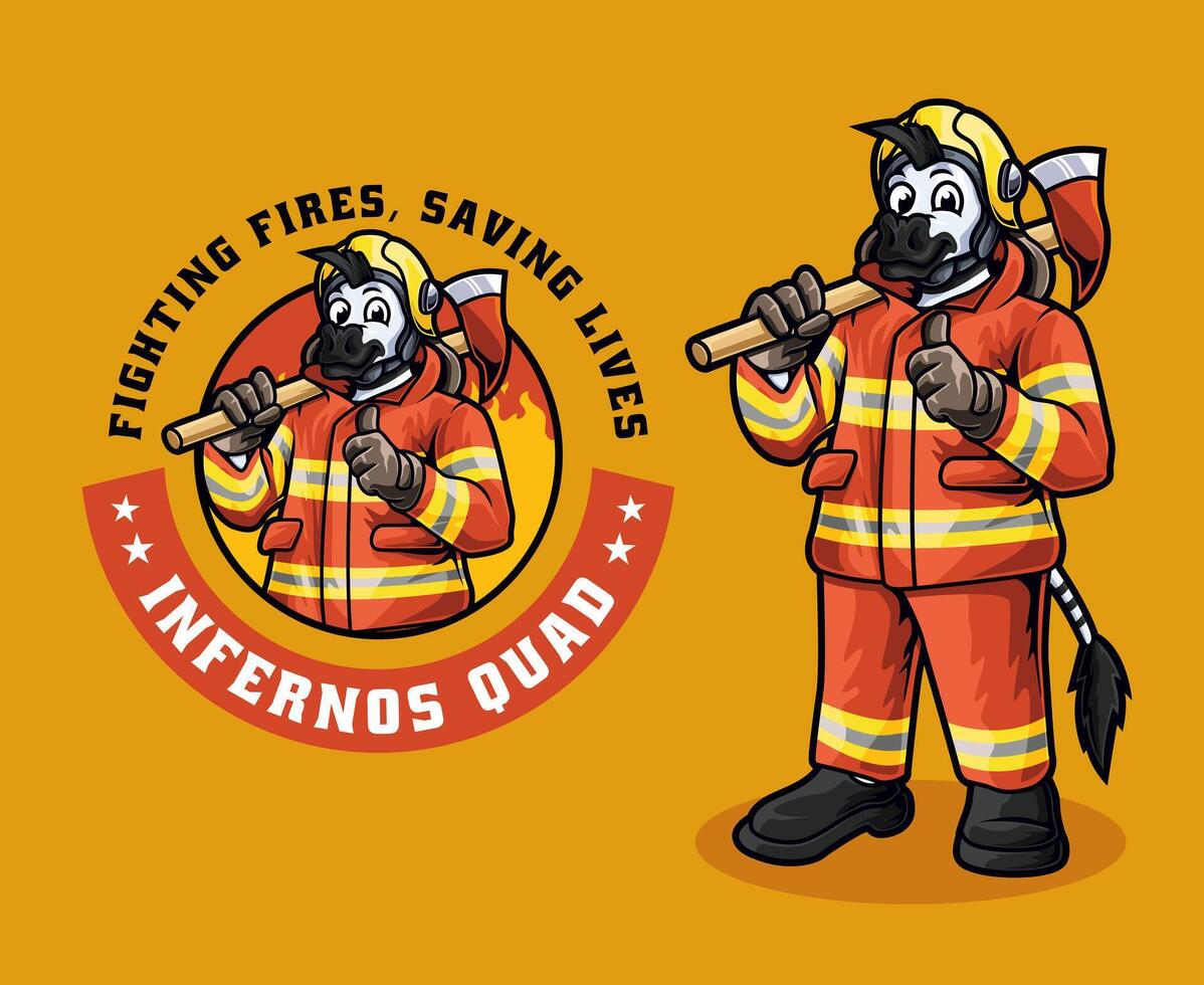Zebra Firefighter Rescue Mascot Design vector