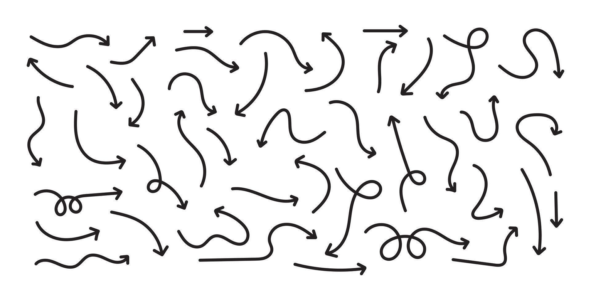 Hand drawn doodle arrow set. Thin arrows vector