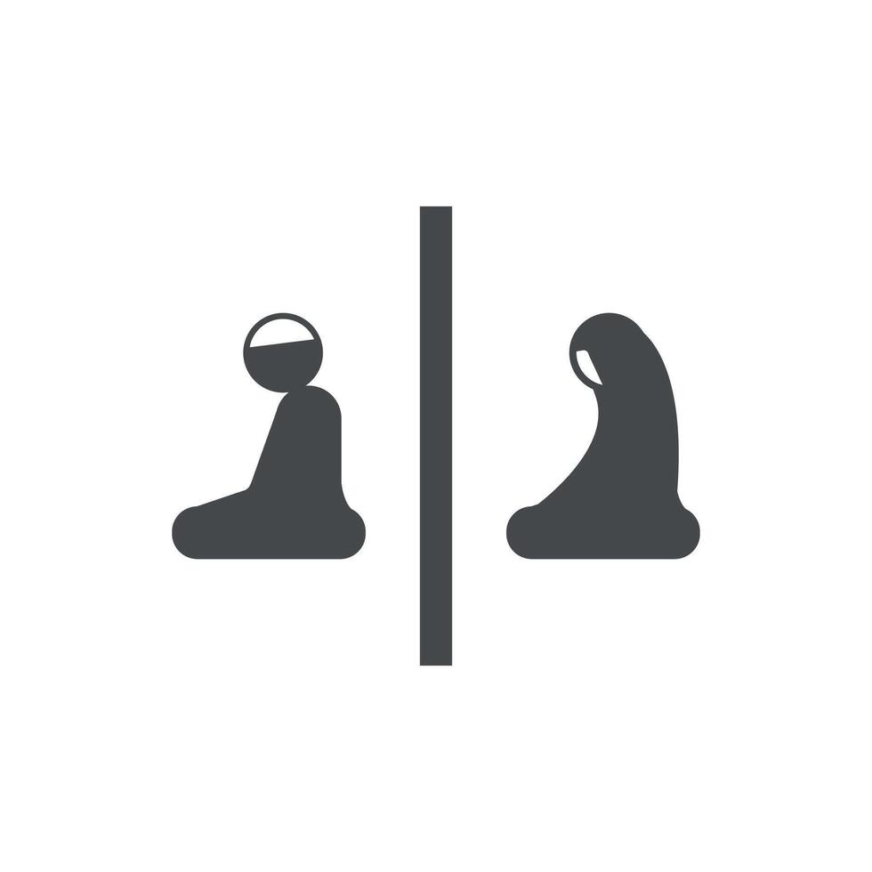 illustration flat design Muslim prayer service, icon male female Islamic prayer. vector
