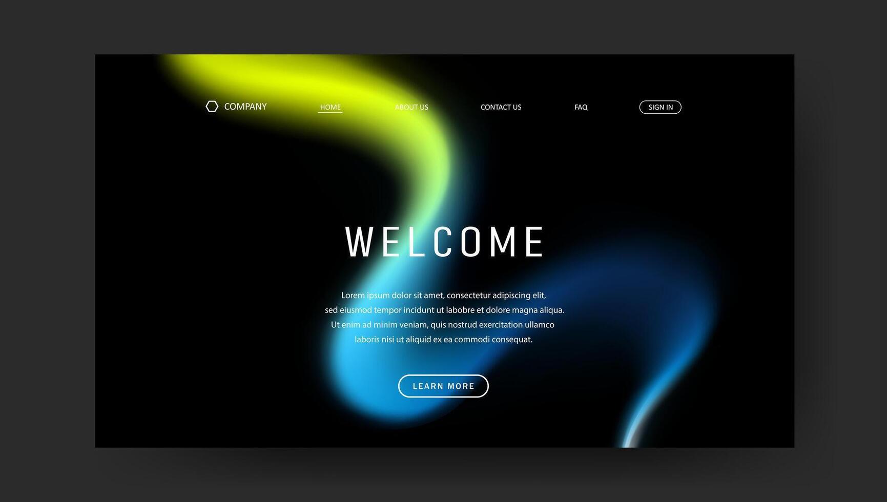 Abstract wave design of landing page. blue and yellow fluid gradient website design vector