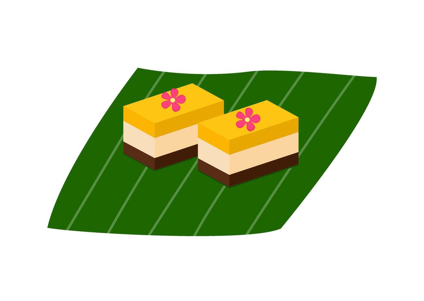 Colorful Orange Layered Dessert on Banana Leaf vector