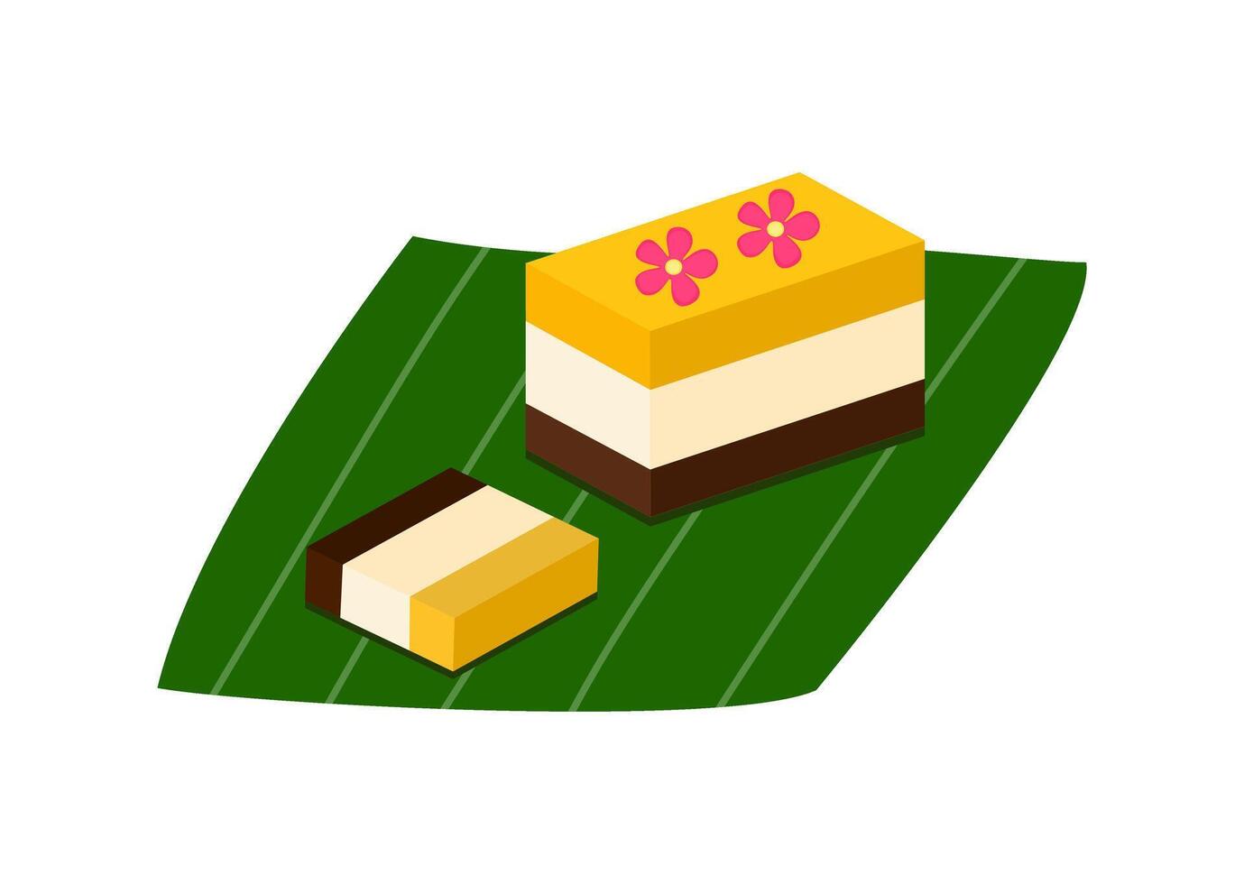 Tropical Orange Layered Pudding on Banana Leaf vector