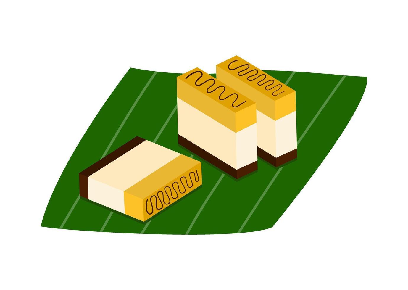 Delicious Orange Layered Pudding on Fresh Banana Leaf vector