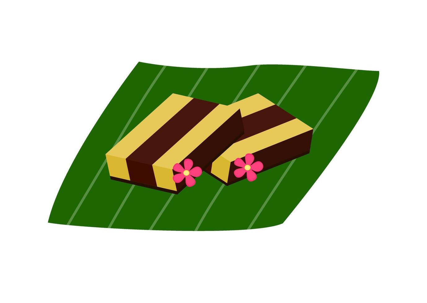 Tropical Surabaya Layered Cake on Banana Leaf vector