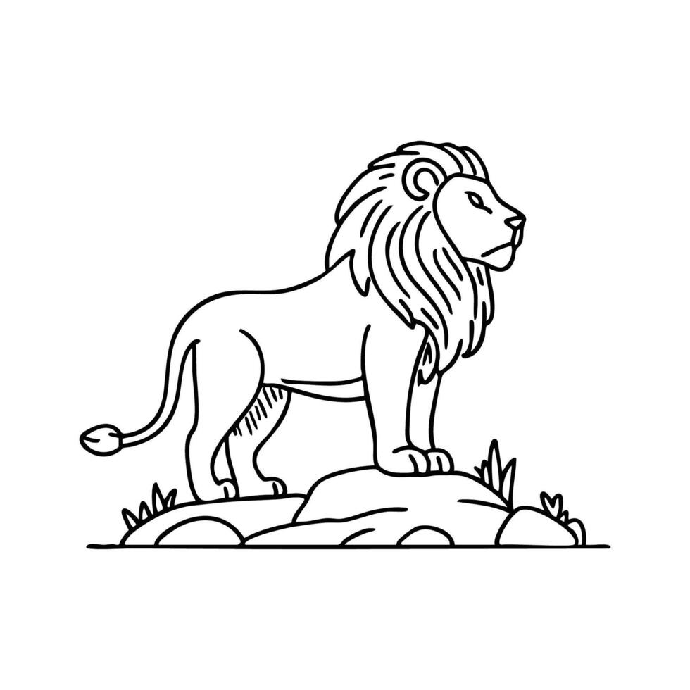 A majestic lion standing on a rocky hill, gazing into the distance vector