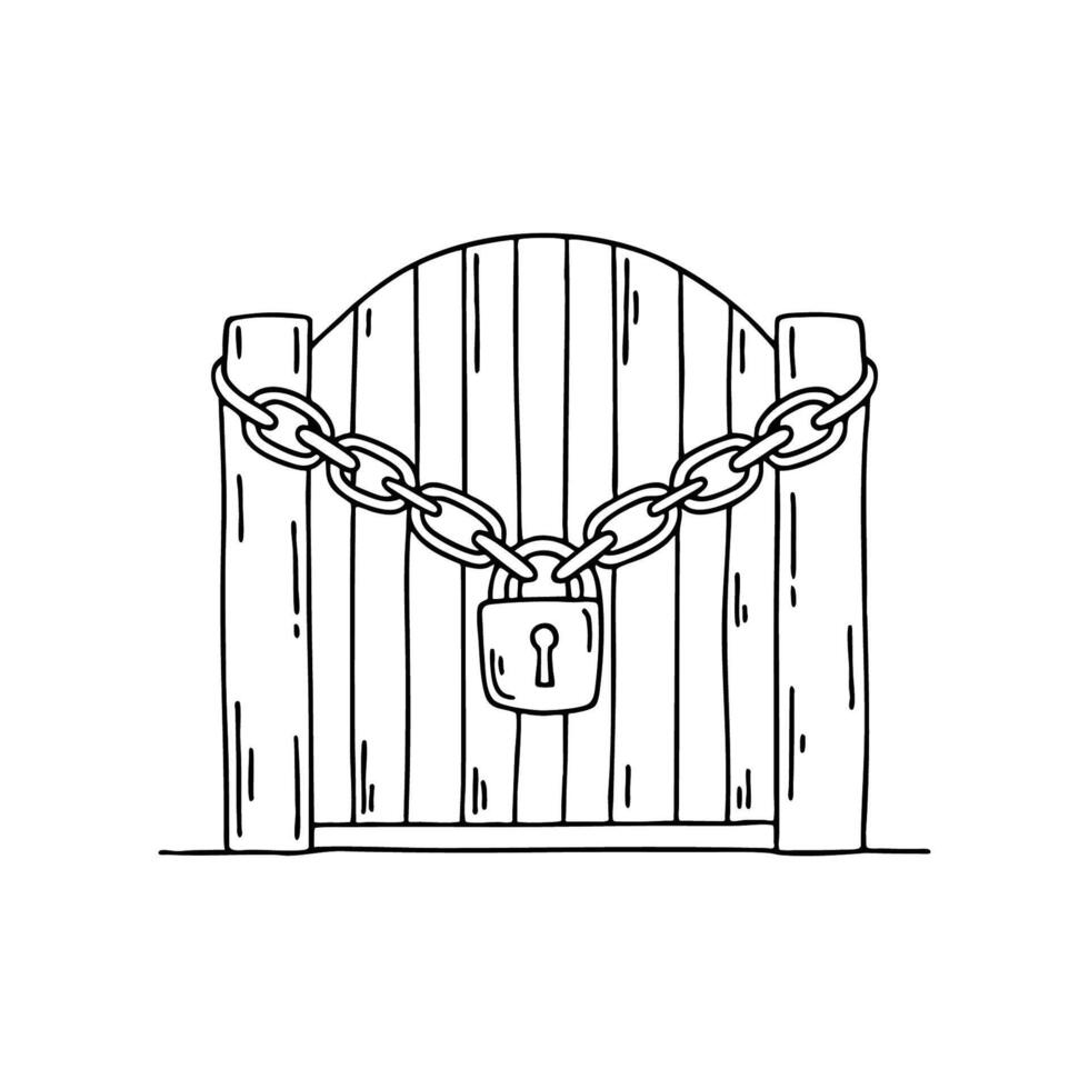 A security link in a padlock securing a gate vector