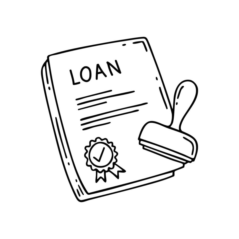 Document with a stamp and signature indicating a loan approval vector