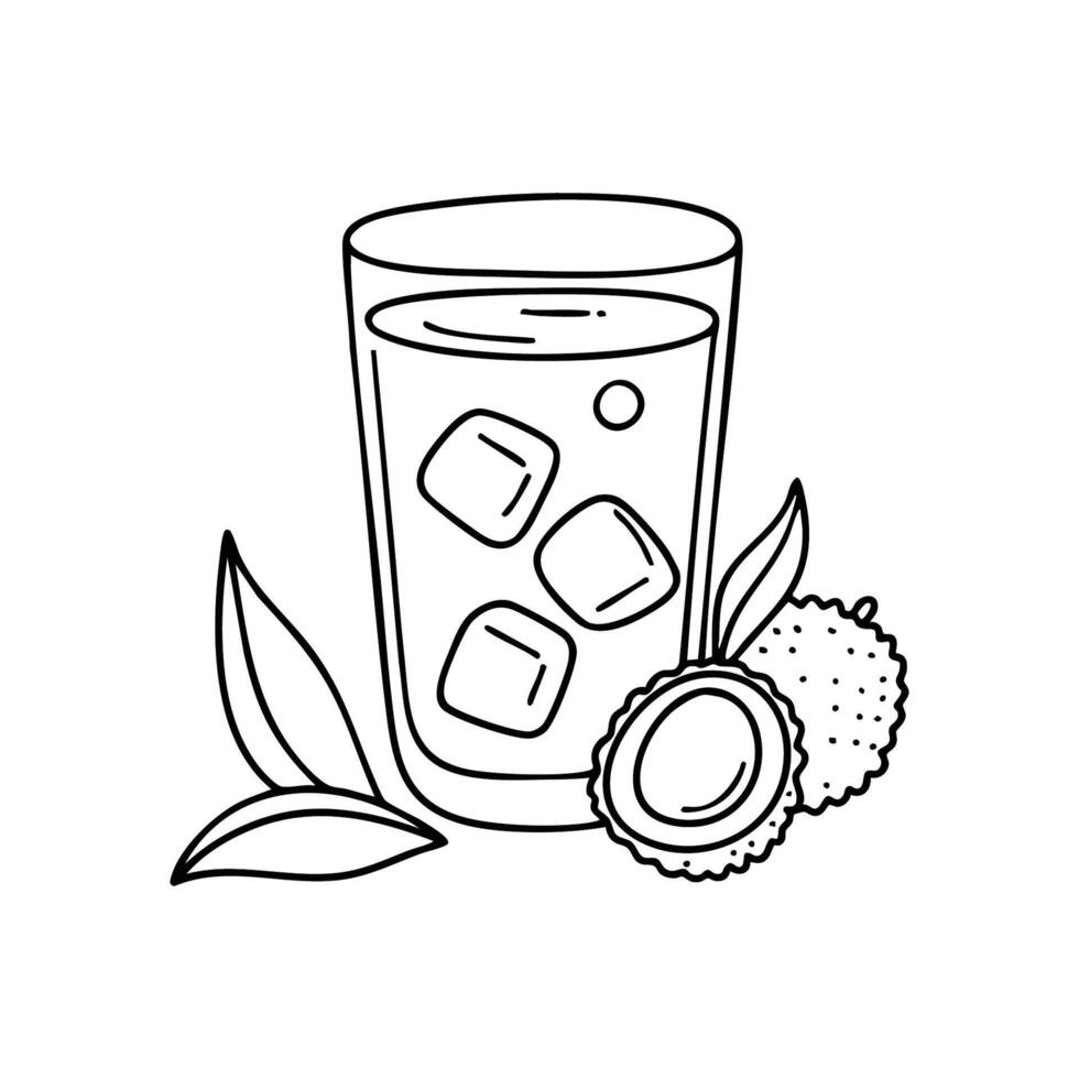 A glass of chilled lychee juice with ice cubes vector