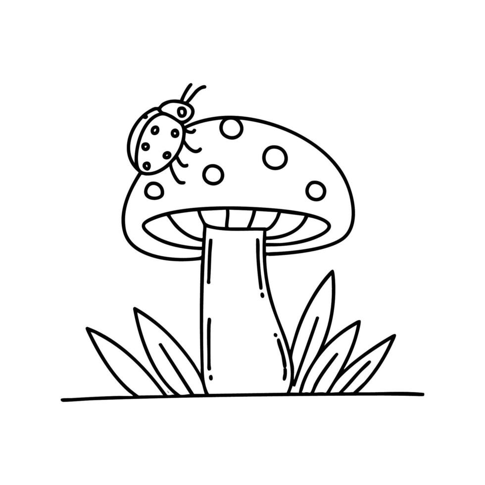 Ladybug perched on a mushroom in a forest setting vector