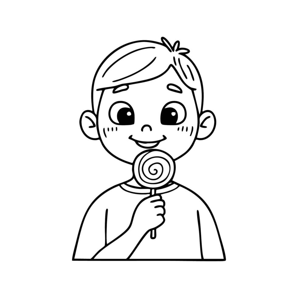 A child happily licking a lollipop with wide eyes vector