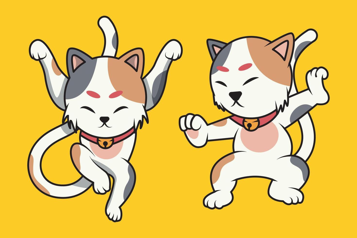 character of two lucky cats doing funny martial arts moves vector