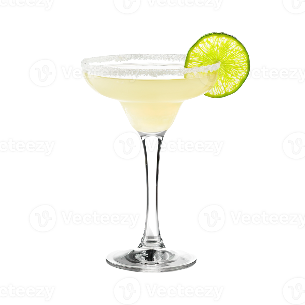 Classic Margarita cocktail with lime wheel garnish transparent isolated background. Mixology, bar menu, colorful vibrant refreshing drink in margarita glass png