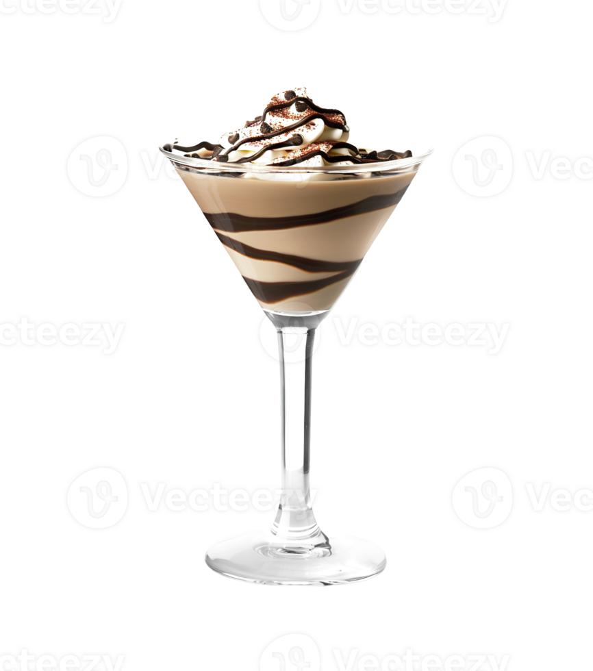 Mudslide cocktail with chocolate drizzle garnish transparent isolated background. Mixology, bar menu, colorful vibrant refreshing drink in a glass, dessert png