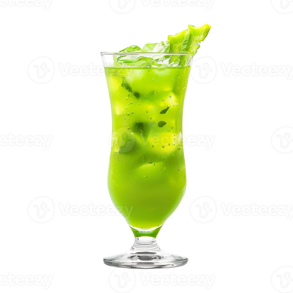 Earthy Green Zombie Punch cocktail transparent isolated background. Mixology, bar menu, colorful vibrant refreshing drink in tumbler glass png