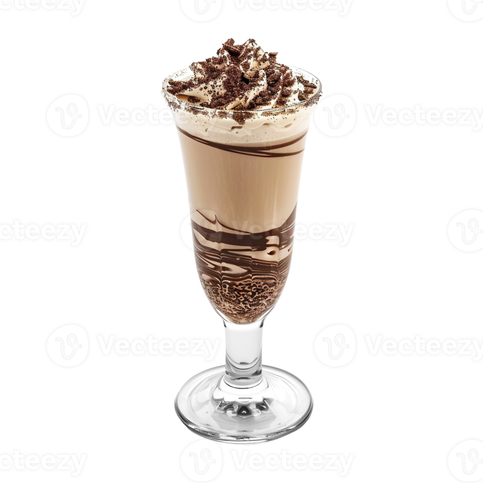 Mudslide cocktail with chocolate drizzle garnish transparent isolated background. Mixology, bar menu, colorful vibrant refreshing drink in glass png