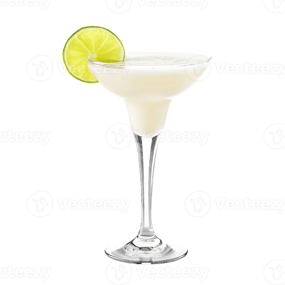 Frozen Margarita cocktail with lime wheel garnish transparent isolated background. Mixology, bar menu, colorful vibrant refreshing drink in margarita glass png