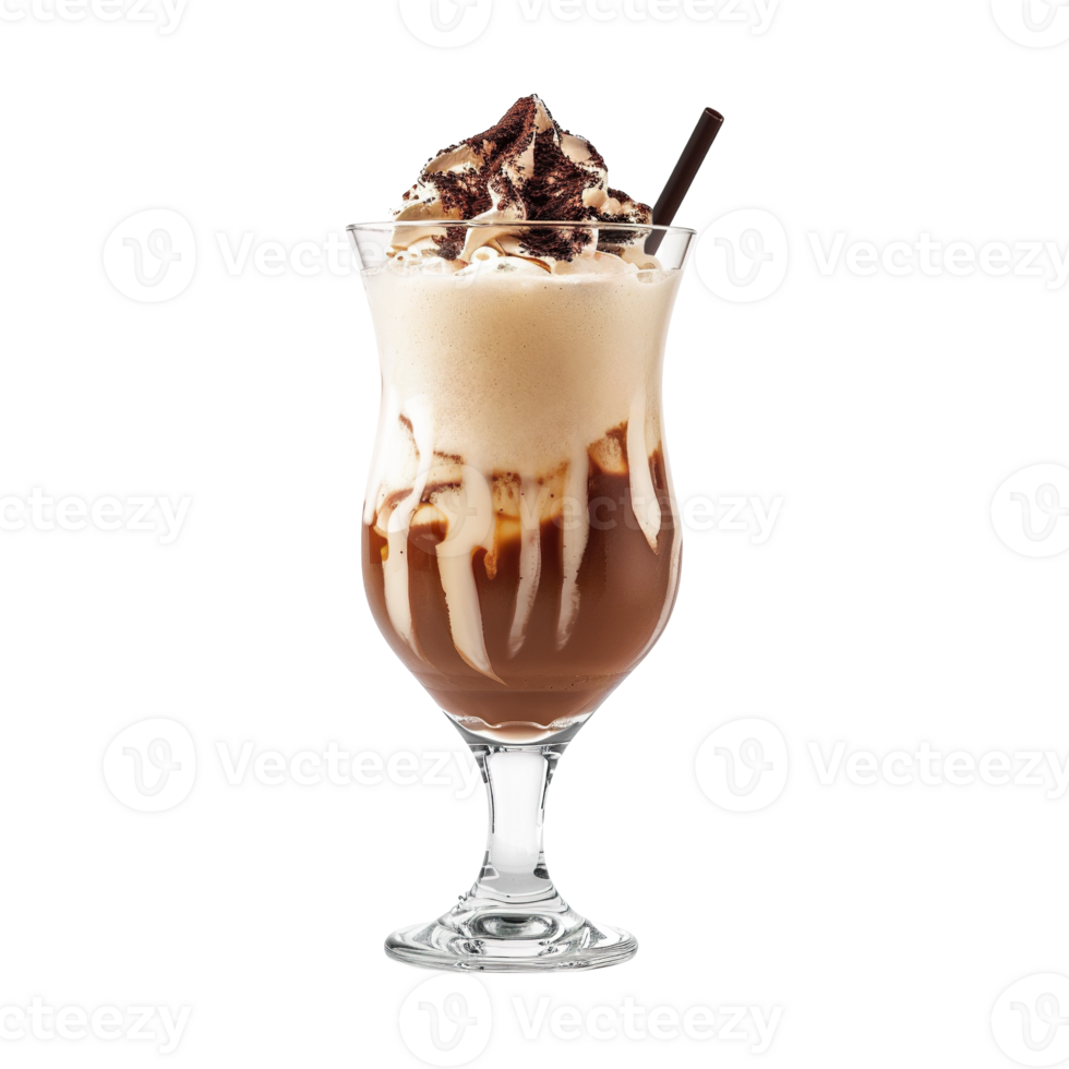 Mudslide cocktail with chocolate drizzle garnish transparent isolated background. Mixology, bar menu, colorful vibrant refreshing drink png