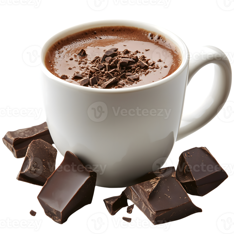 A cup of hot chocolate with chocolate pieces png