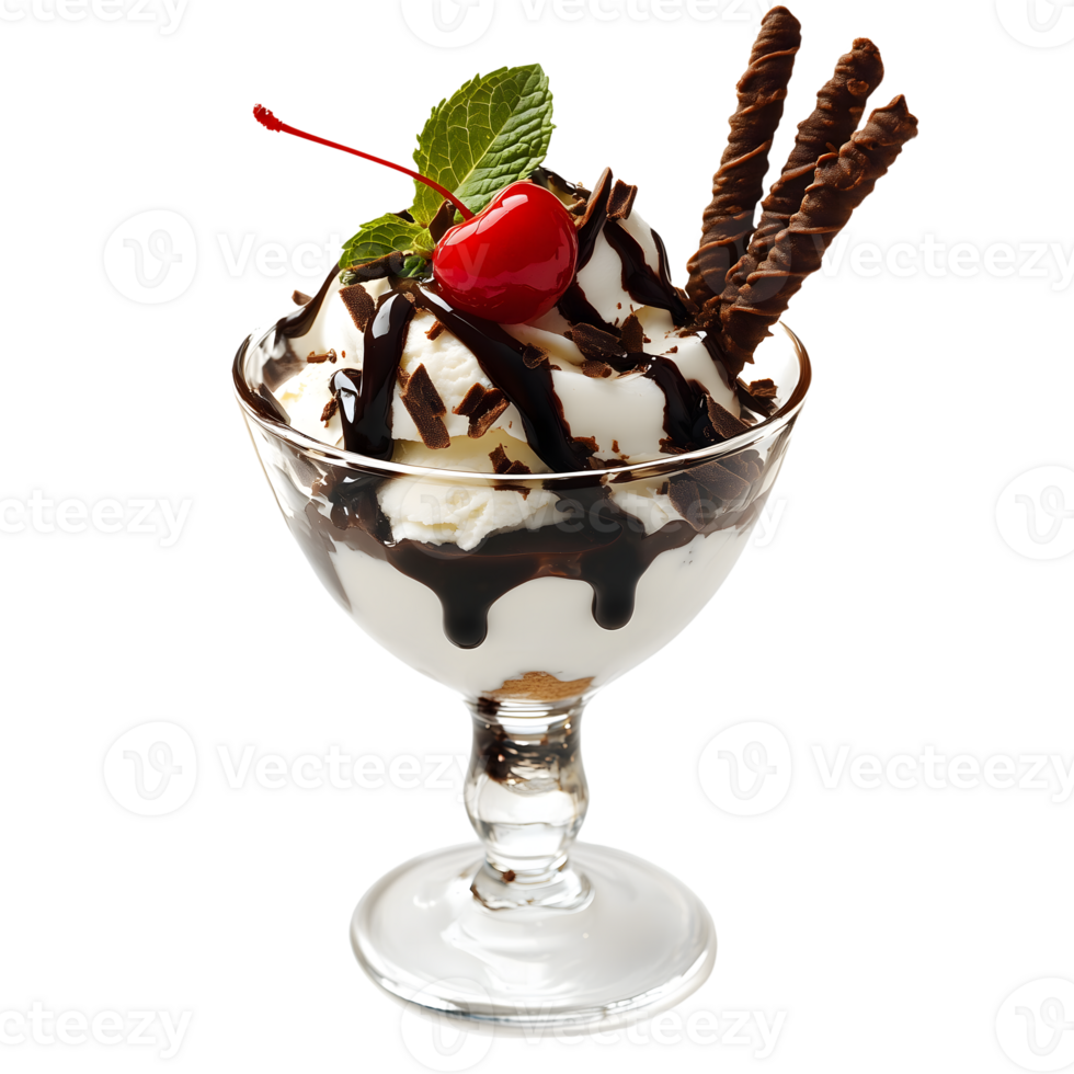 A dessert with whipped cream and chocolate sauce png