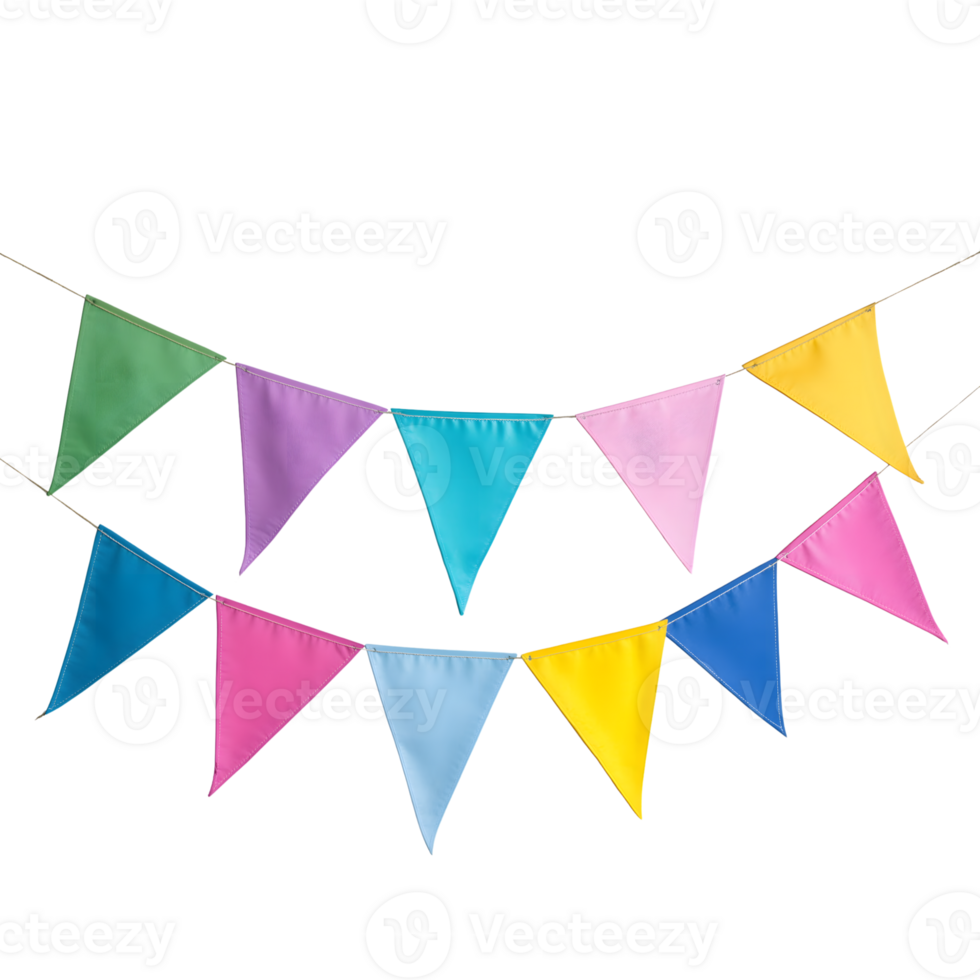 A group of colorful bunting flags hanging on a string png