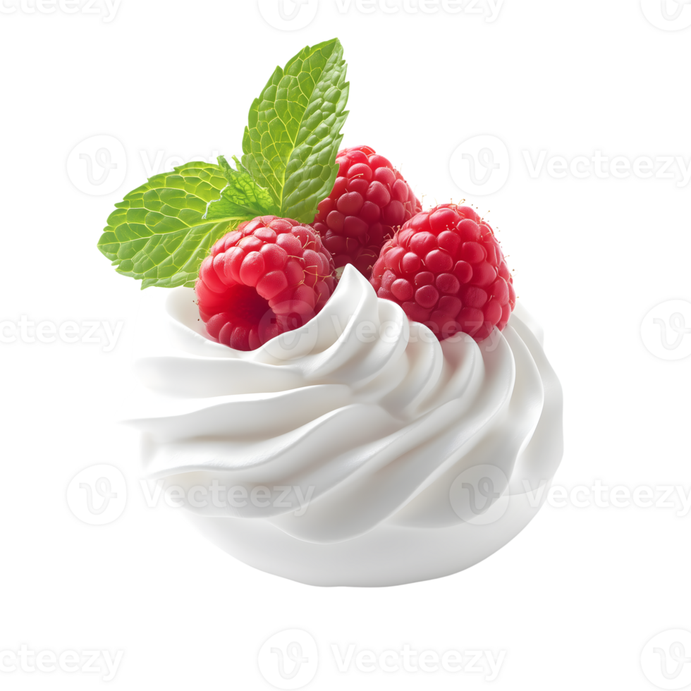 A white dessert with raspberries and mint png