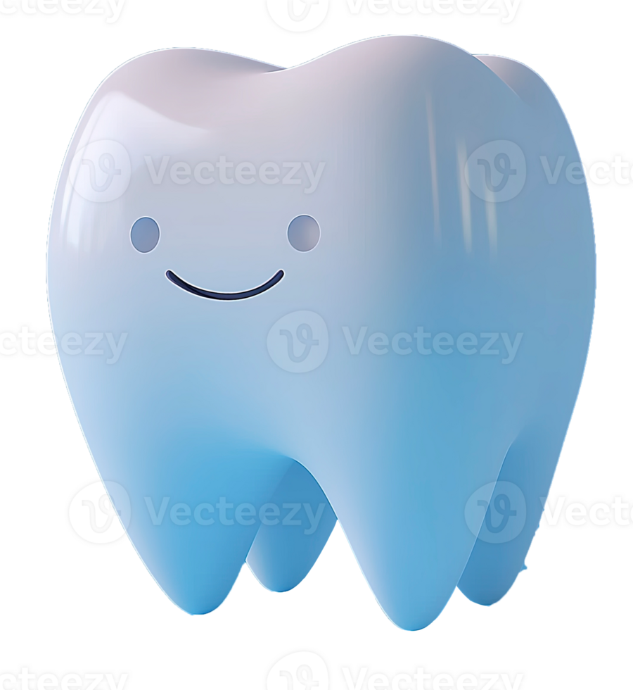 cheerful 3D illustration of smiling white tooth against blue background, symbolizing dental health and care png