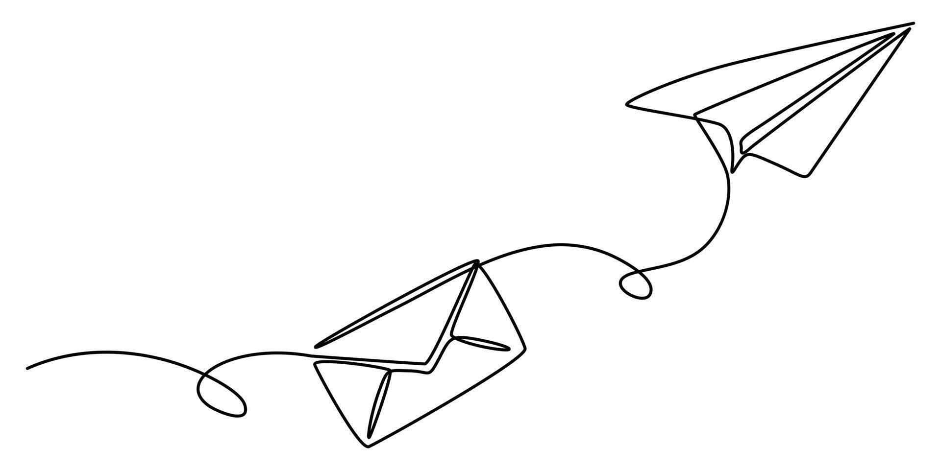 flying Paper plane and mail continuous one line drawing mail of paper symbol of business vector