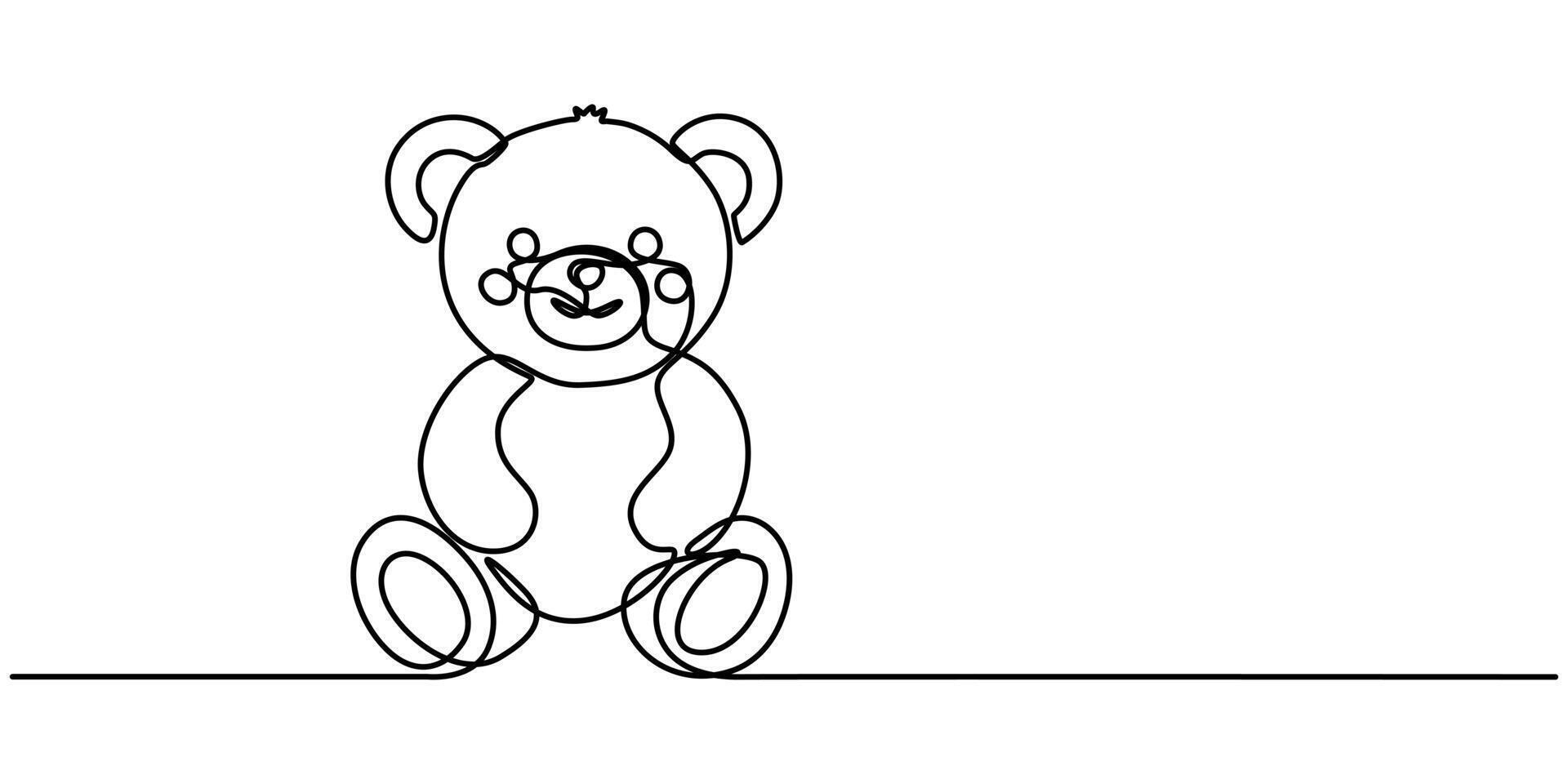 Teddy Bear Continuous One Line Drawing Editable Stroke vector