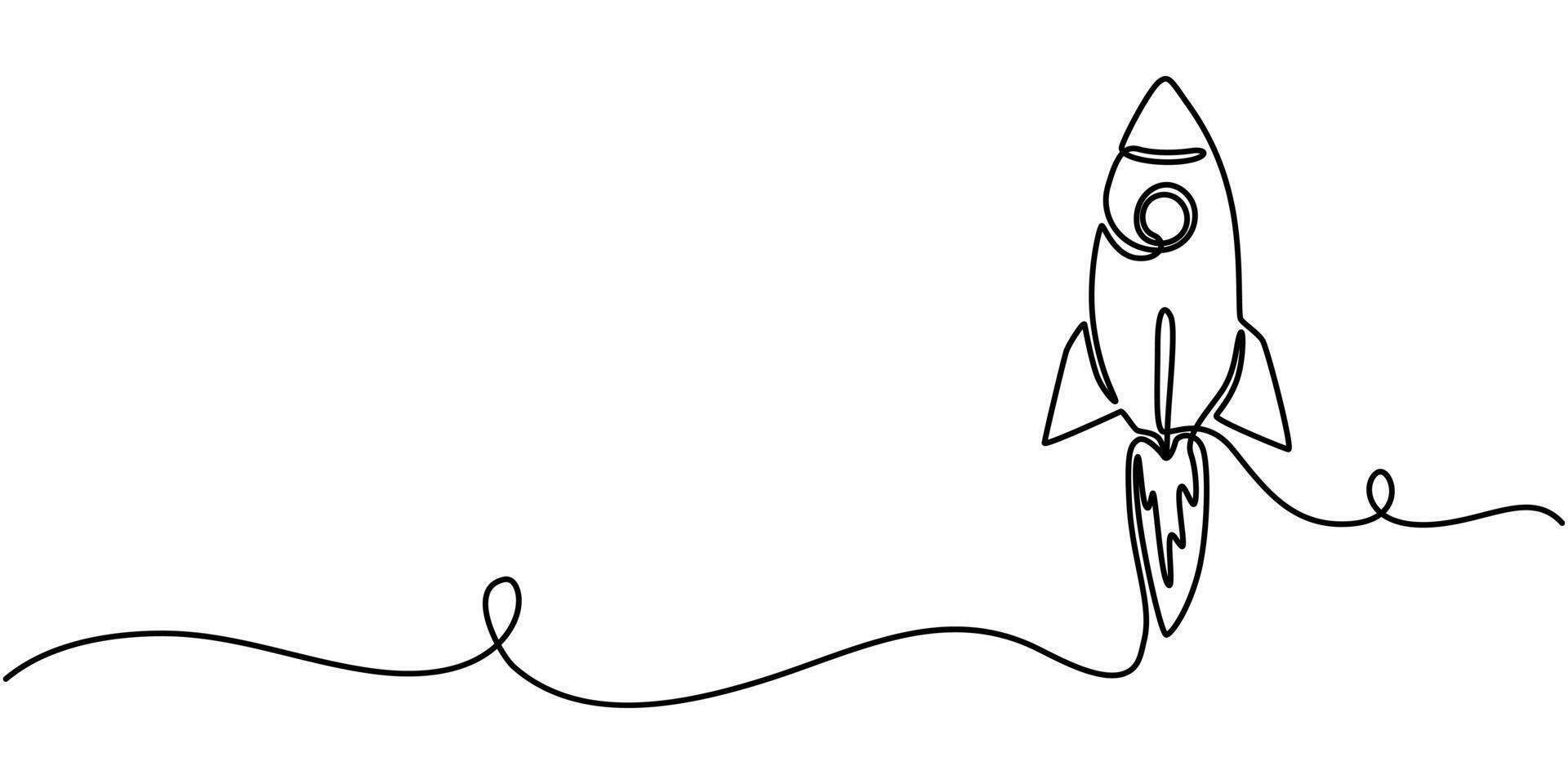 Single continuous one line drawing of a space rocket vector