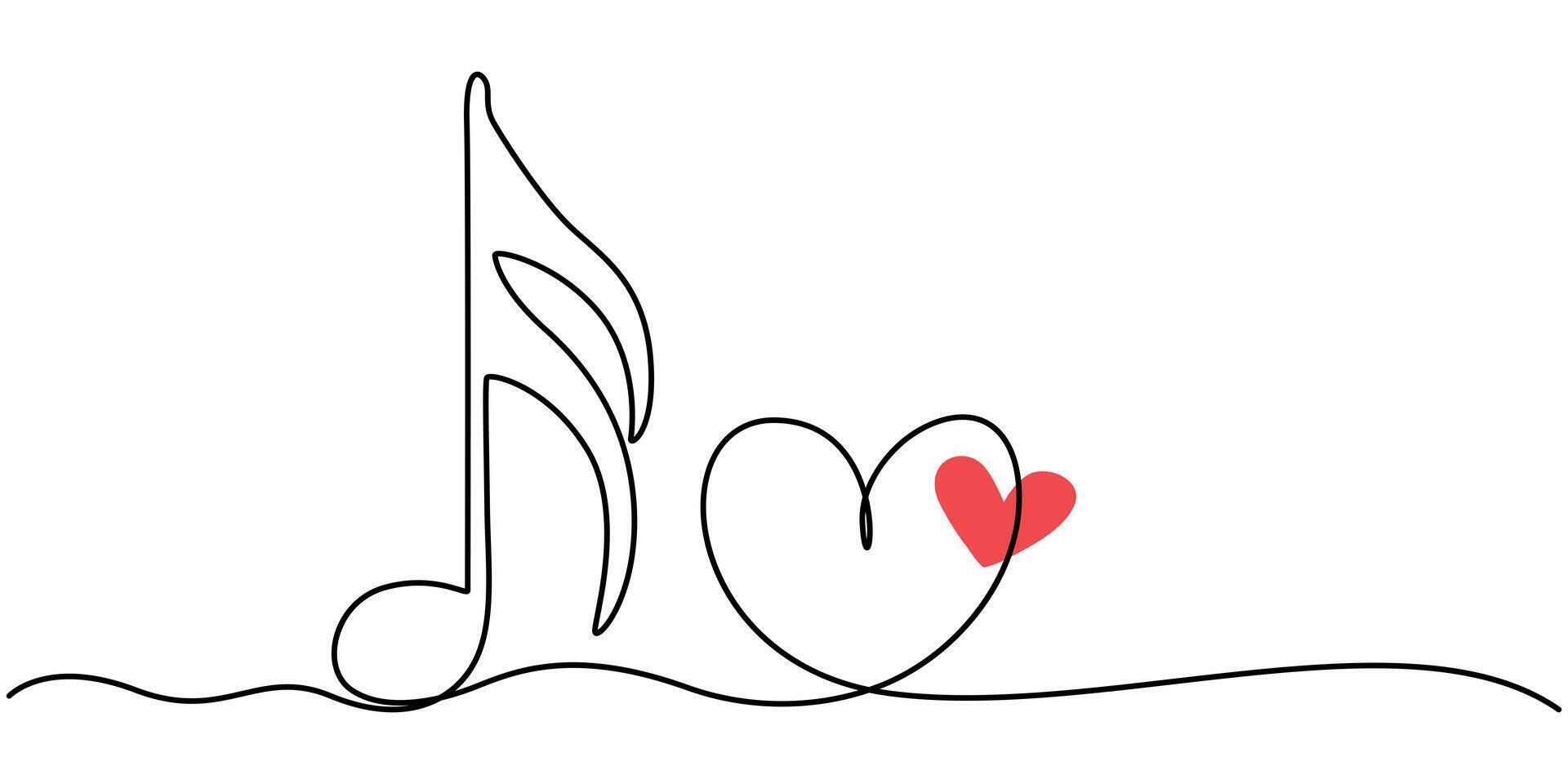 continuous one line drawing music note with love minimal illustration vector