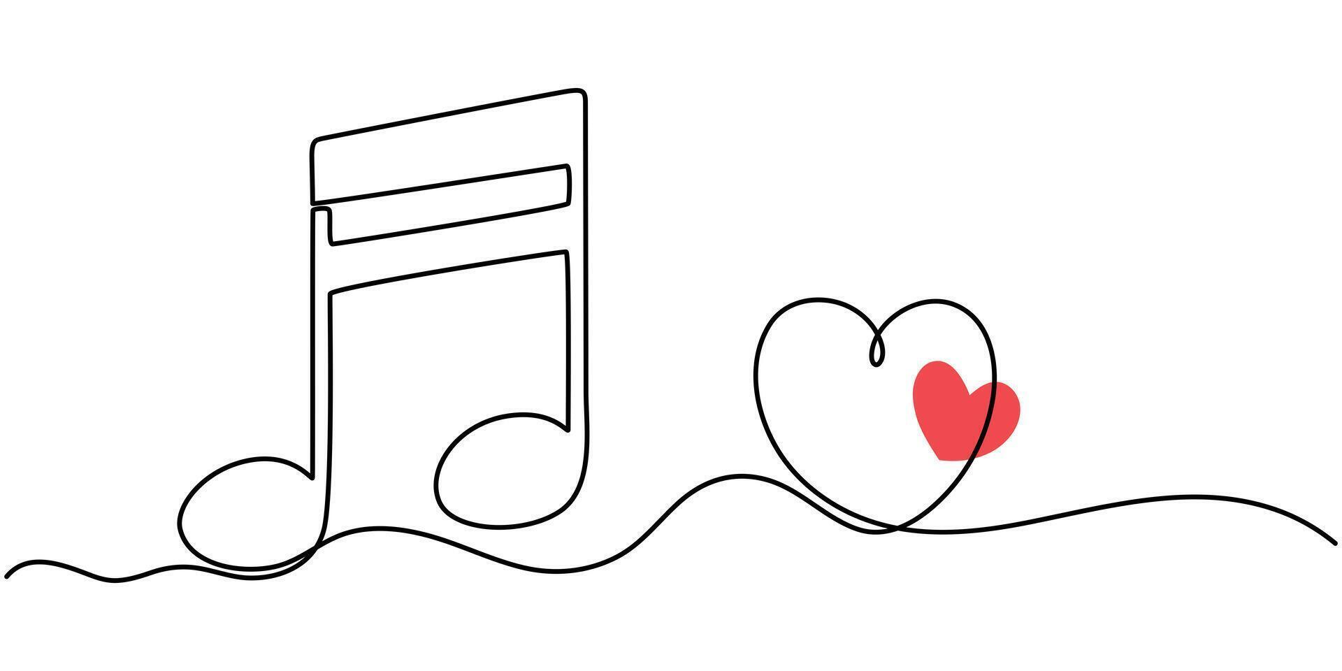 Treble clef continuous one line drawing music note with love vector