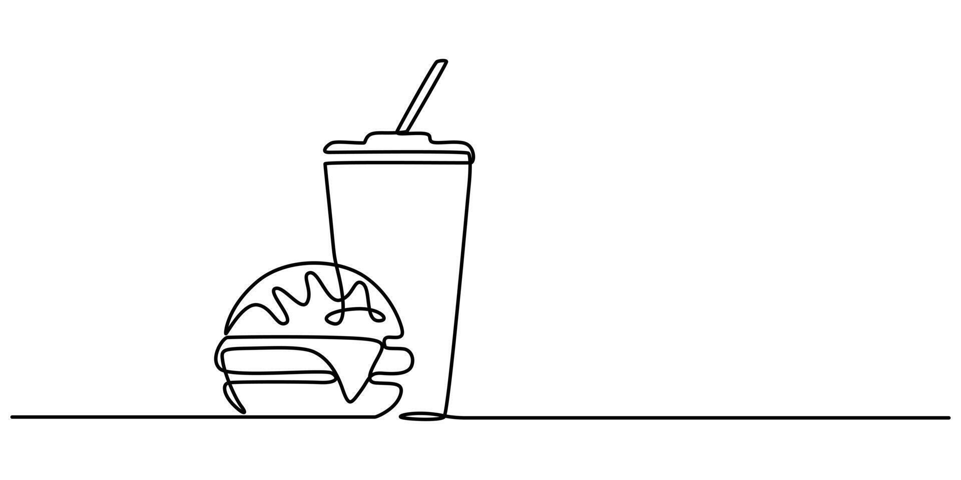 Continuous One Line Drawing of Fast Food Icon Hand Drawn Symbol Illustration vector
