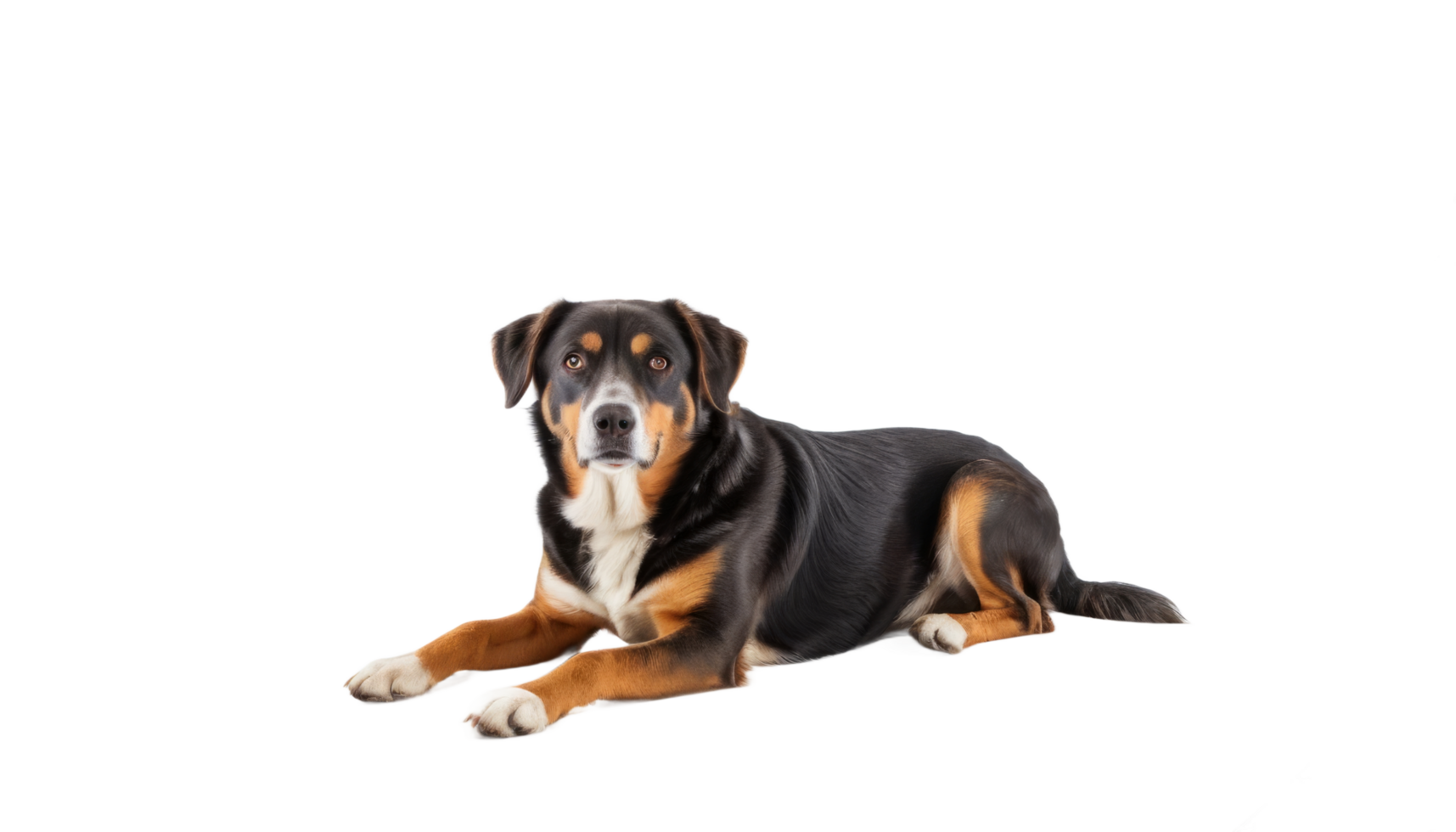 Alert Tricolor Dog Lying Down on Transparent Background png