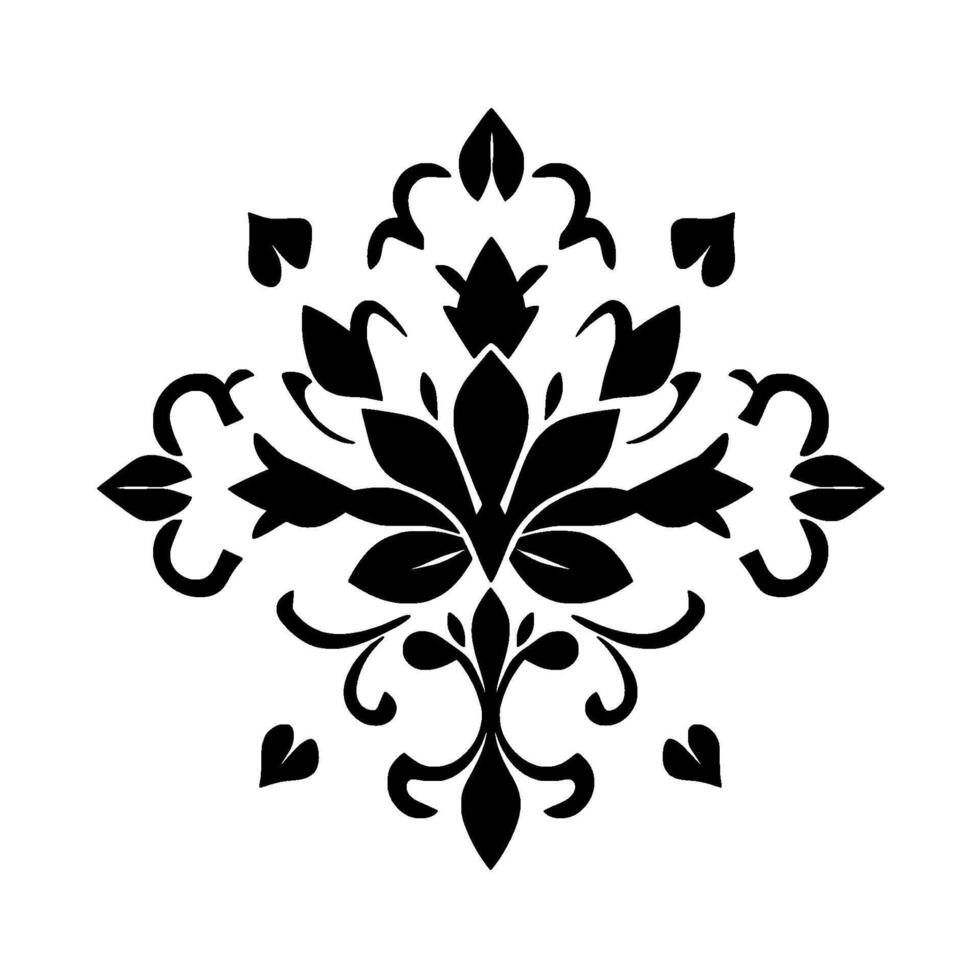 Symmetrical Black Floral Ornament on White Background with Elegant Leaf and Curl Designs. vector