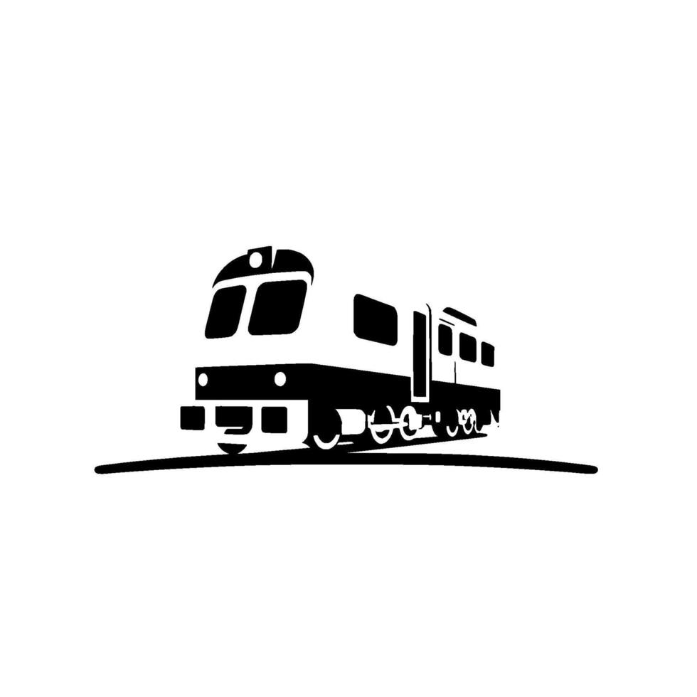 Bold Black and White Illustration of a Modern Train on Tracks, Isolated Against a Pure White Background, Minimalist . vector