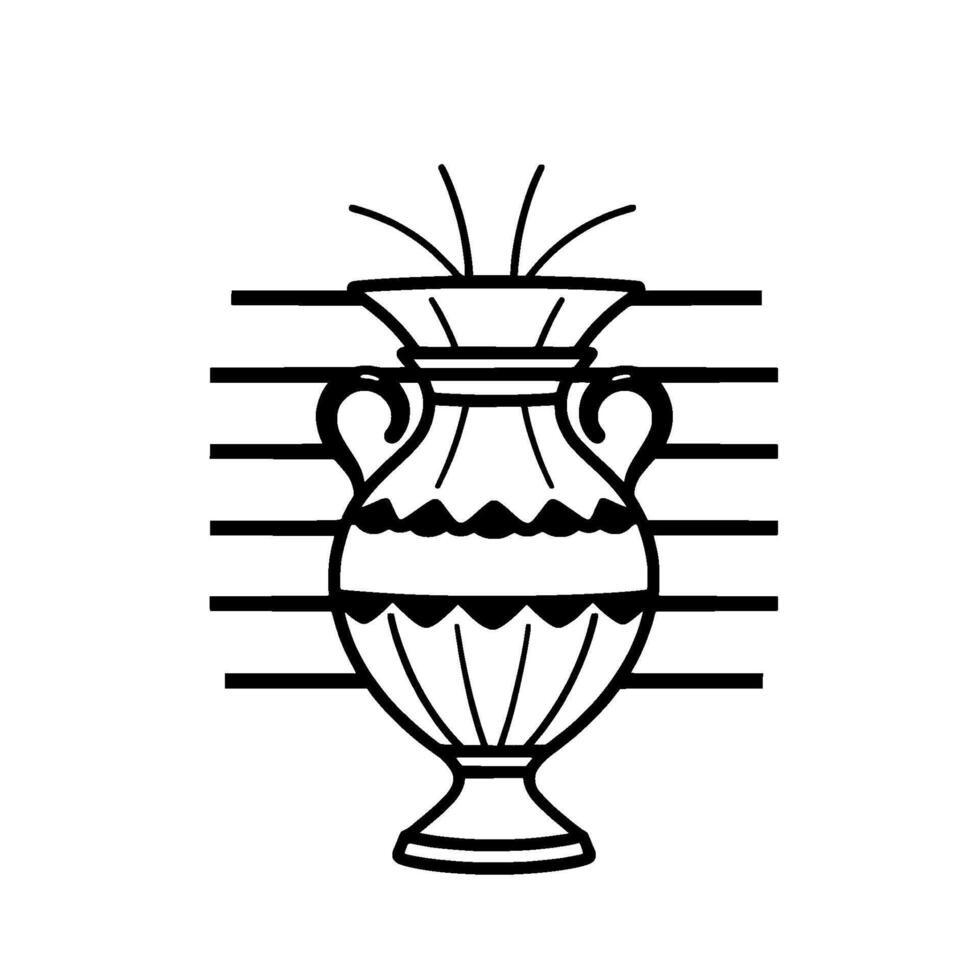 Elegant Black and White Illustration of an Ancient Amphora with Linear Background, Representing Classic . vector