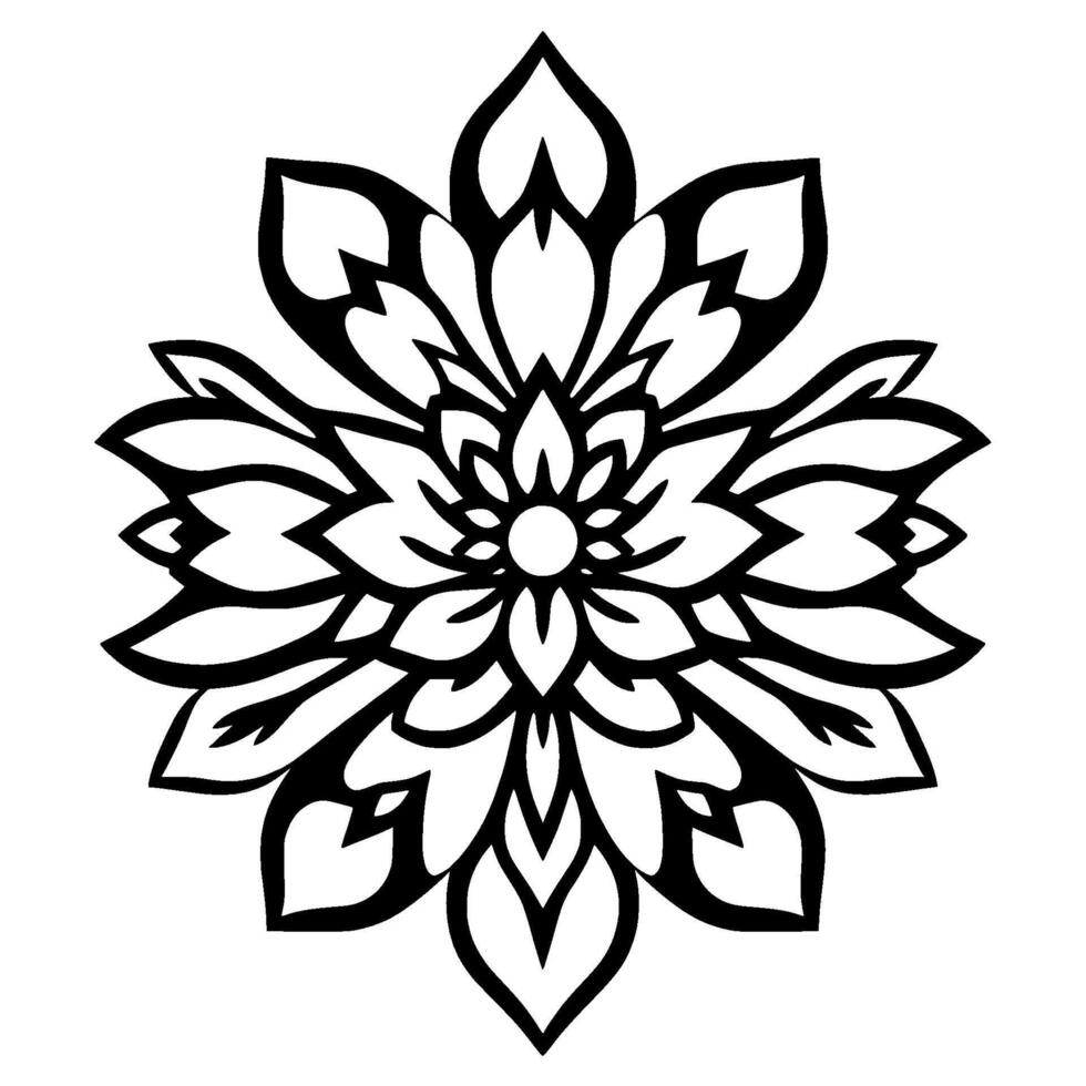 Symmetrical Black and White Floral a Detailed Geometric Representation of a Blooming Flower with Precise CutOuts on a Clean White Background. vector
