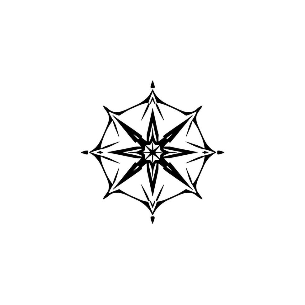 Intricate black and white starburst , symmetrical, geometric, isolated on a clean white background. vector