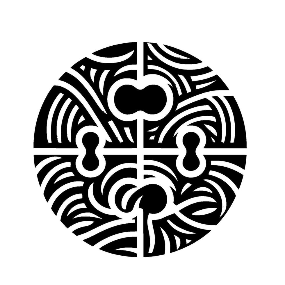 Geometric Black and White Circular Featuring KeyholeShaped Negative Space within a Segmented, Abstract Pattern on a White Background vector