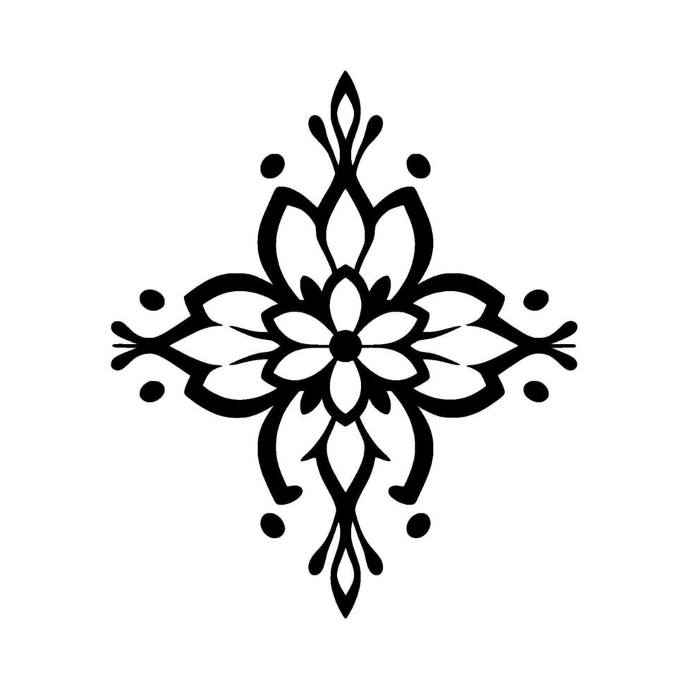 Symmetrical Floral with Bold Black Strokes on a Clean White Background, Showcasing Delicate Petals and Ornamental Details vector