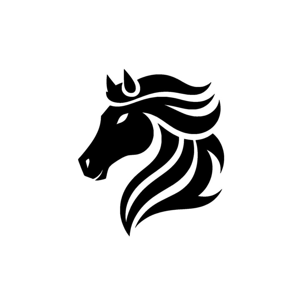 Silhouette of a Majestic Horse Head with Flowing Mane, Black and White, Art, Clean , Isolated on White Background. vector
