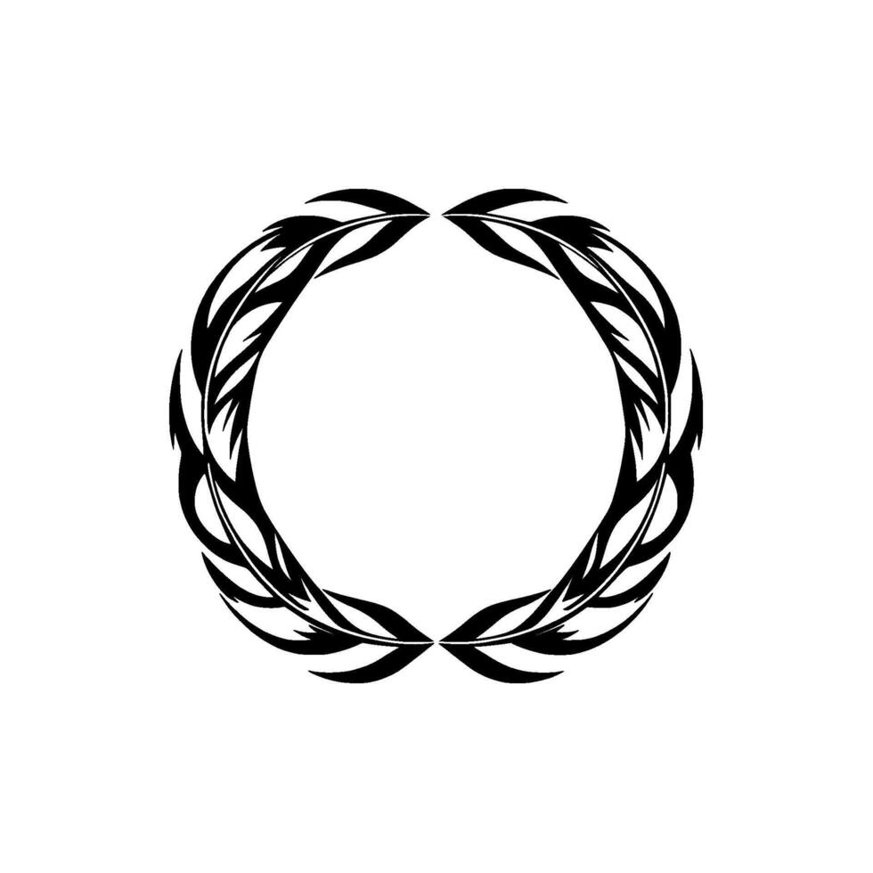 Black and White Circular Laurel Wreath , Composed of Stylized Leaf Shapes on a Blank White Background. vector
