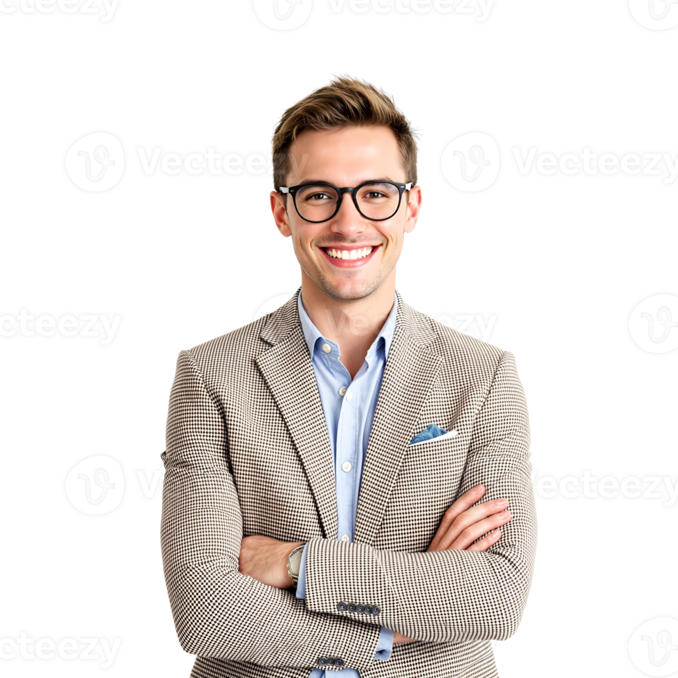 A man in glasses and a suit is smiling png