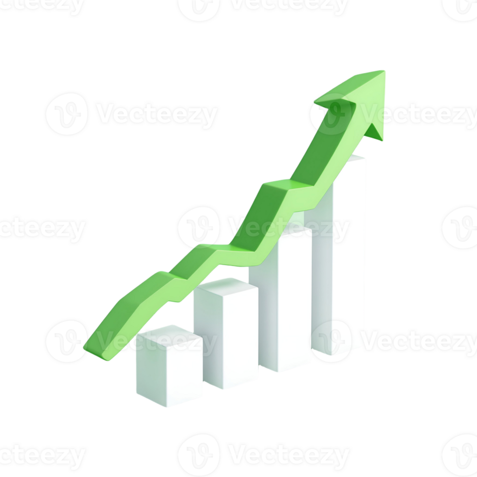 A green arrow is going up on a graph png