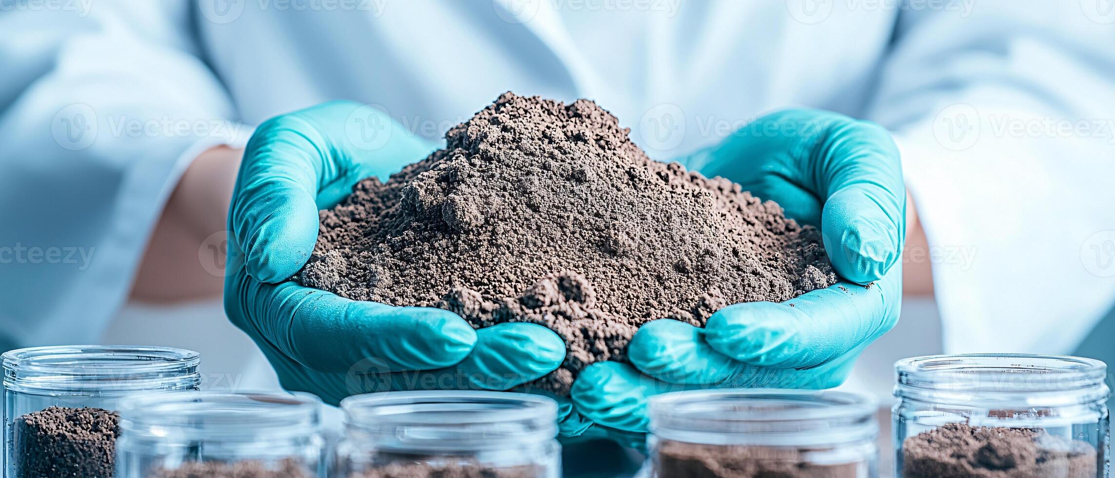Scientist Holding Soil Sample in Laboratory Environment photo
