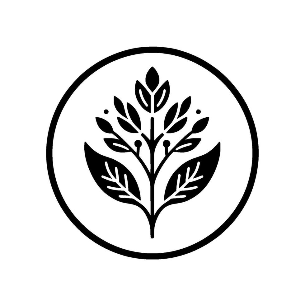 Minimalist Black and White Plant Within a Circle Symbolic Illustration of Nature, Growth, and Organic Form. vector