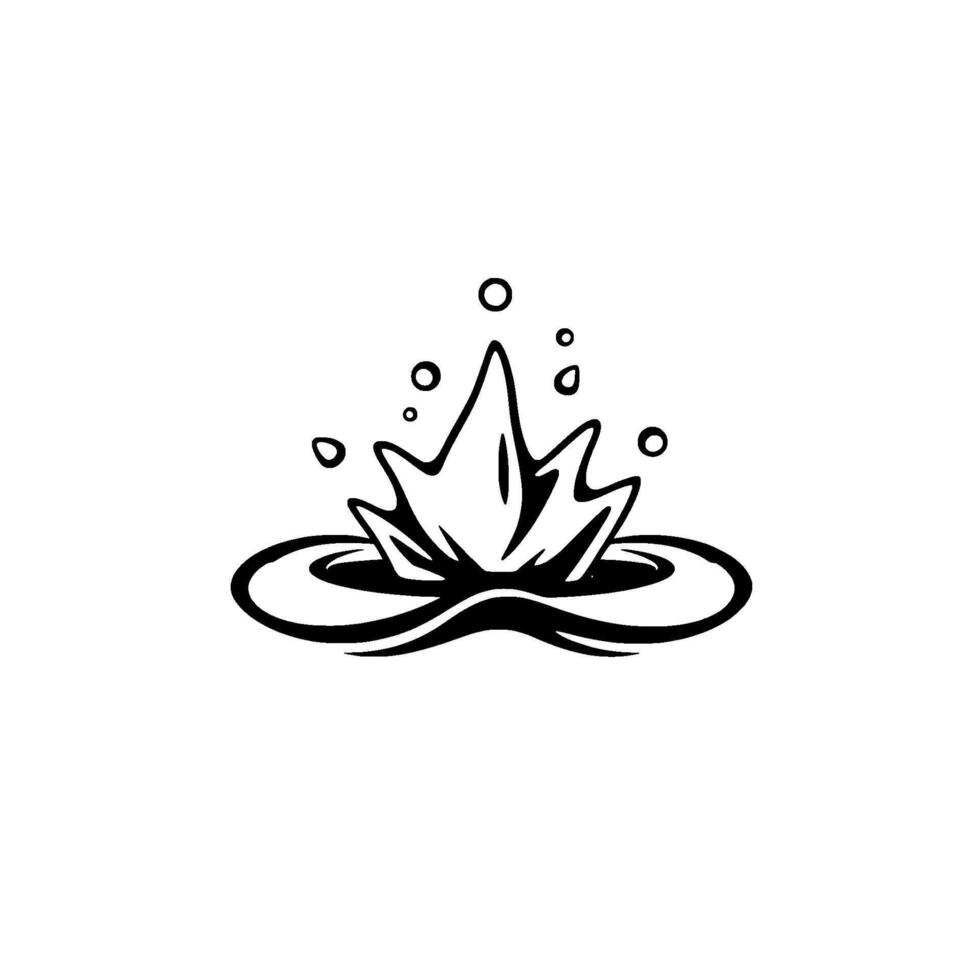 Stylized monochrome illustration depicting a water splash with concentric ripples and droplets, on a plain white background. vector