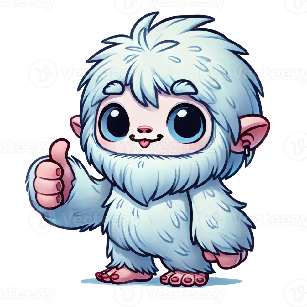 A cute yeti character with a thumbs up png