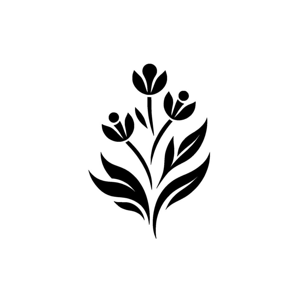 Minimalist Black Tulip and Leaf Silhouette on White Background Floral . vector